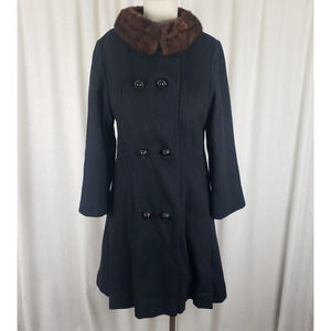 Vintage Aldenaire 50s 60s MCM Fur Collar Winter Wool Swing Peacoat Coat Womens S
